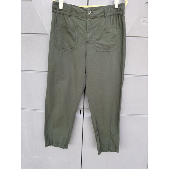 Zara Womens Barrel Leg Pants Army Green Utility Boho Casual Sz L Light Weight - Picture 3 of 8
